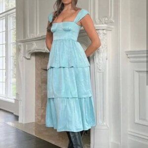 WeWoreWhat Corset Midi Dress in Baby Blue